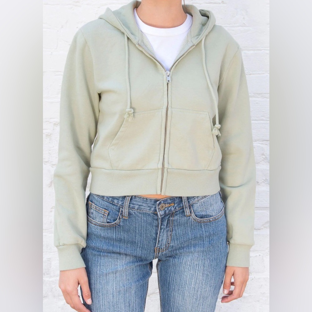 Brandy Melville Green Cropped Zip Up